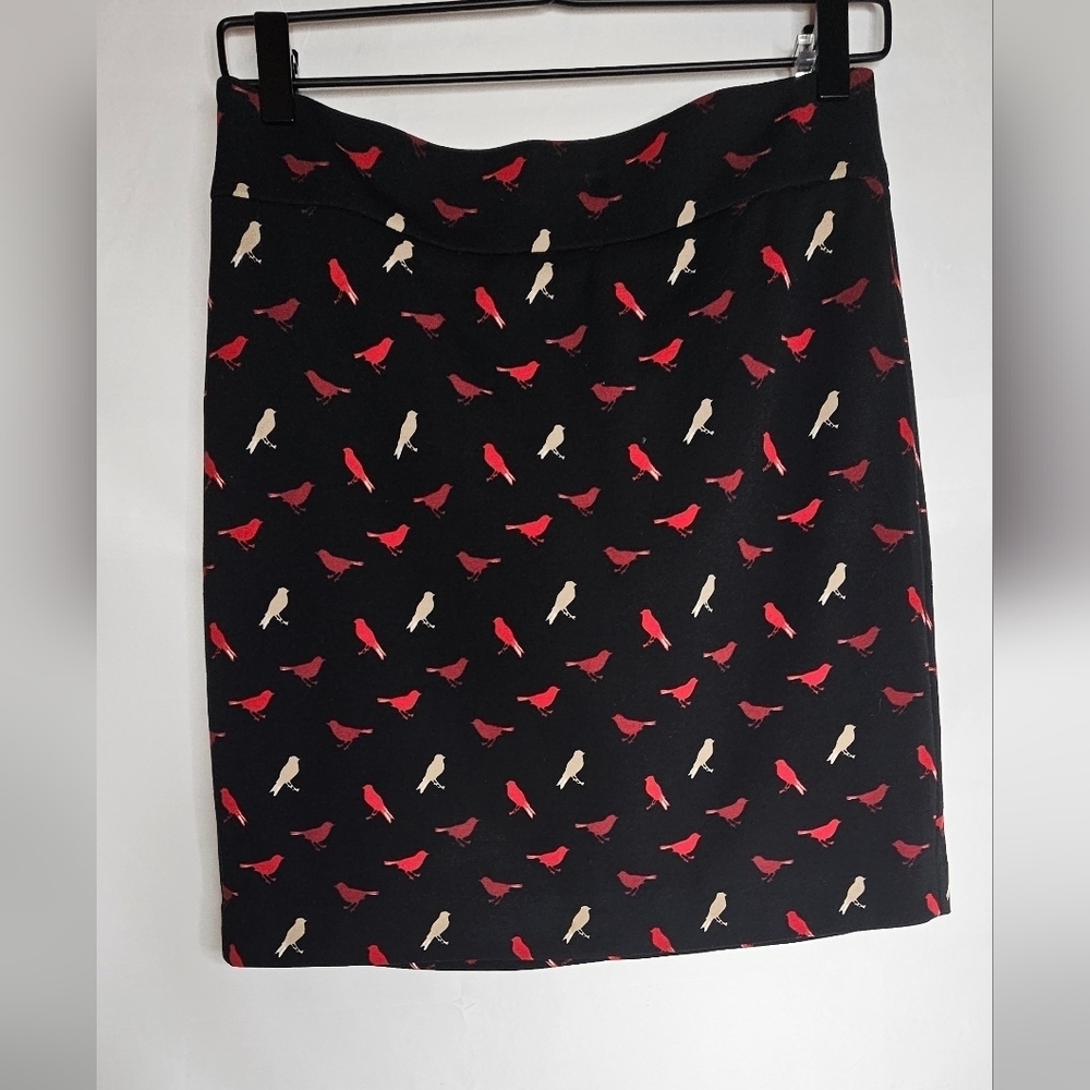 Vivienne Tam Women’s Skirt Sz 2 Black Red Tan Bird Print Mini Designer Casual
